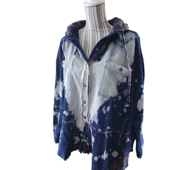 Oli & Hali Women's Plaid Flannel Cord Jacket Bleached Distressed Fringe Hem M - Picture 2 of 4